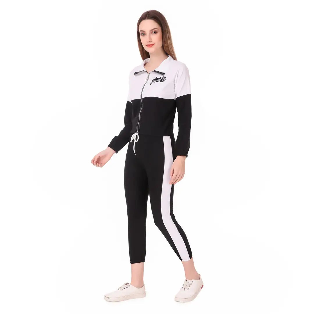 Manik Trading Women's Solid Stripes Track Suit | Women's Striped Tracksuit Top Leggings Pants Outfit Set for Girls