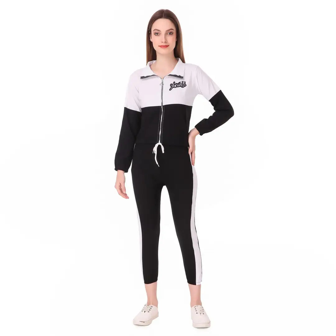 Manik Trading Women's Solid Stripes Track Suit | Women's Striped Tracksuit Top Leggings Pants Outfit Set for Girls
