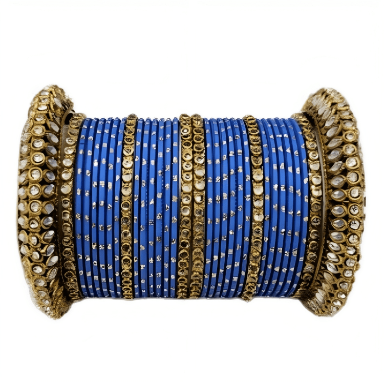 Embrace Elegance Oxidized Gold Metal Kada and Brass Stone Bangles Set for women