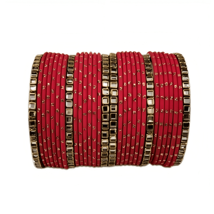 Brass Based Kundan Stone Kada with Golden Dots Texture METAL Bangles sets