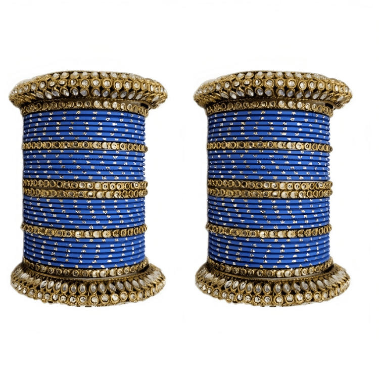 Pair of 2 Set Brass Stone Bangles with Golden Dots Matte Texture Metal Bangles"