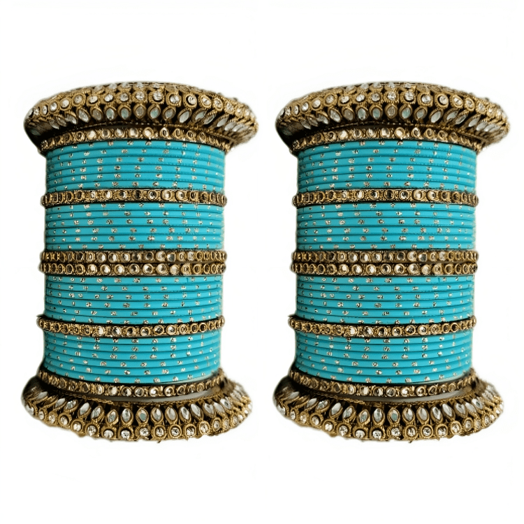 Pair of 2 Set Brass Stone Bangles with Golden Dots Matte Texture Metal Bangles"