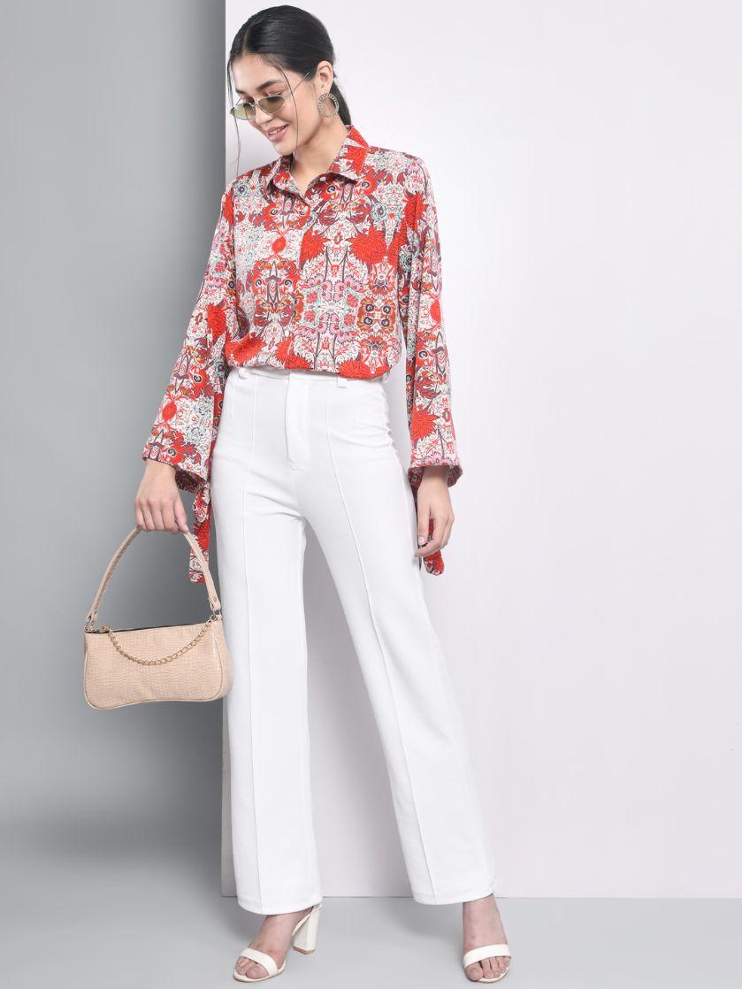 Trend Arrest Women's Polyester Printed Tie-up Sleeve Shirt