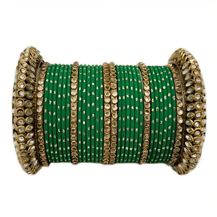 Embrace Elegance Oxidized Gold Metal Kada and Brass Stone Bangles Set for women