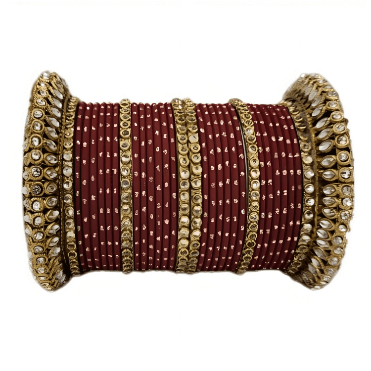 Embrace Elegance Oxidized Gold Metal Kada and Brass Stone Bangles Set for women