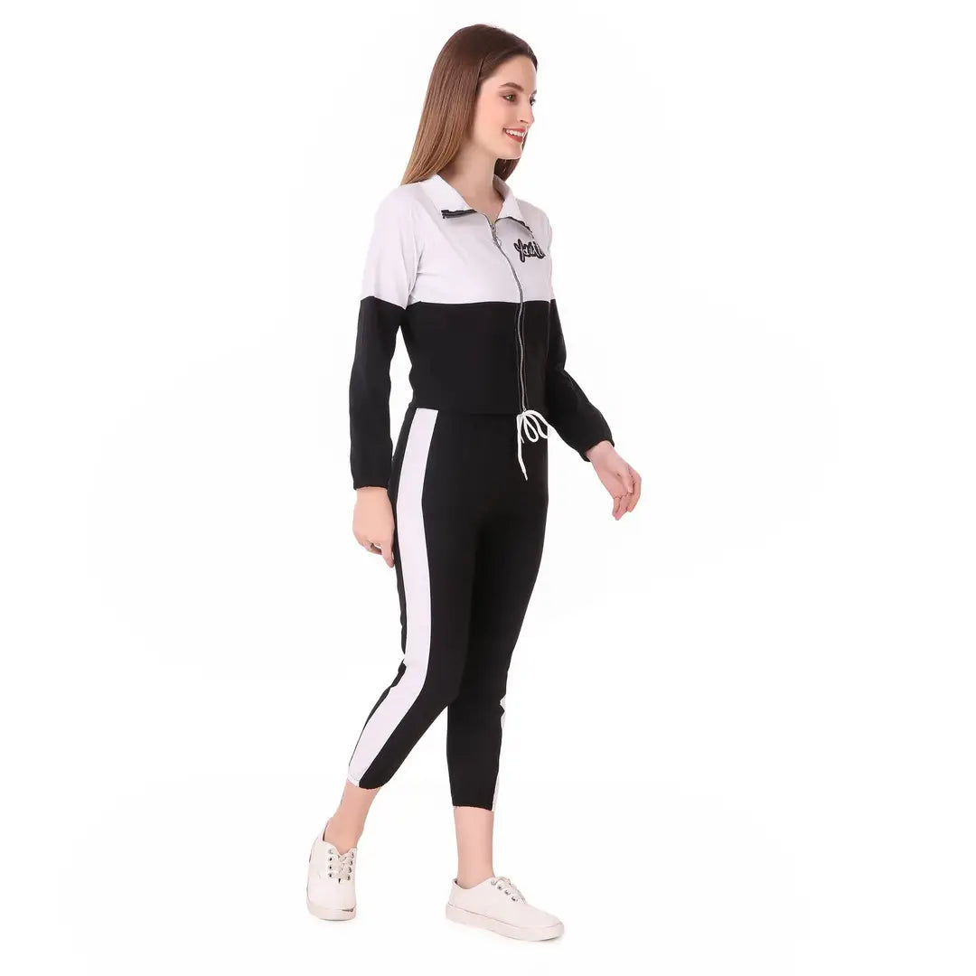 Manik Trading Women's Solid Stripes Track Suit | Women's Striped Tracksuit Top Leggings Pants Outfit Set for Girls