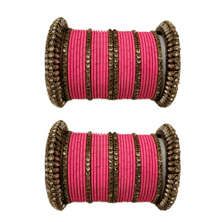 Pair of 2 Set Brass Stone Bangles with Golden Dots Matte Texture Metal Bangles"