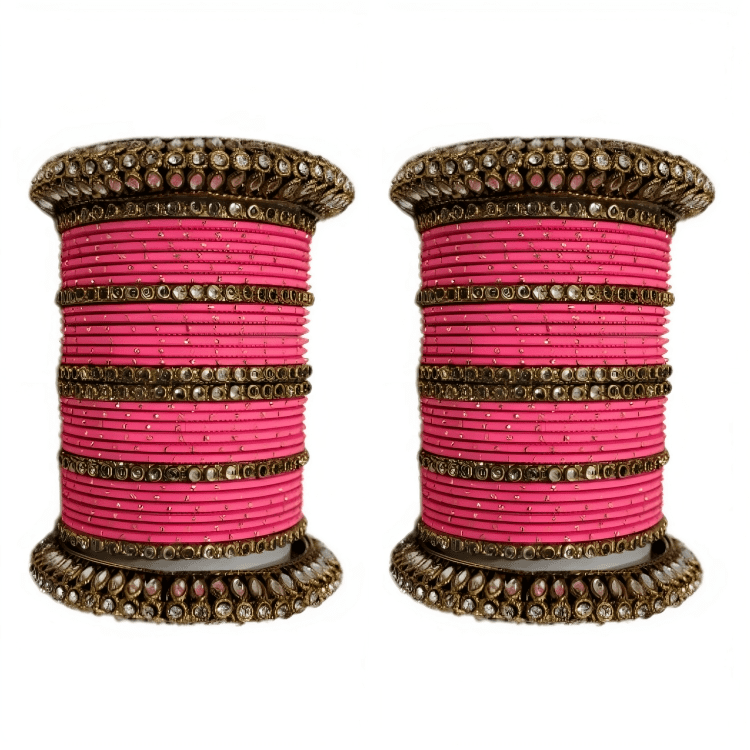 Pair of 2 Set Brass Stone Bangles with Golden Dots Matte Texture Metal Bangles"