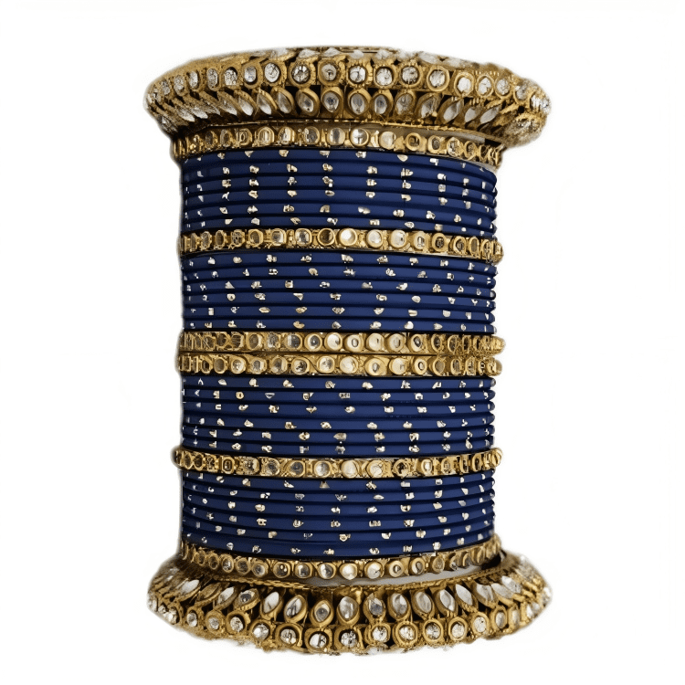 Embrace Elegance Oxidized Gold Metal Kada and Brass Stone Bangles Set for women