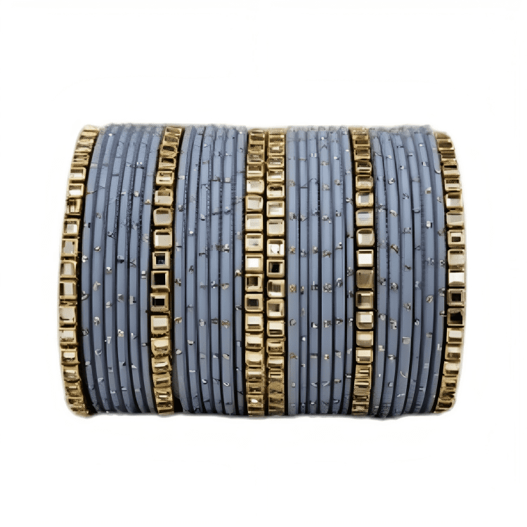 Brass Based Kundan Stone Kada with Golden Dots Texture METAL Bangles sets
