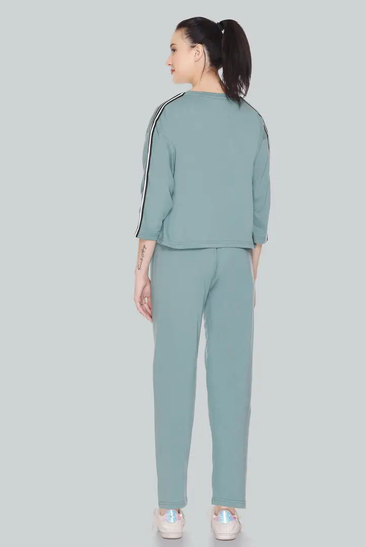 Elite Green Cotton Blend Long Tracksuit For Women
