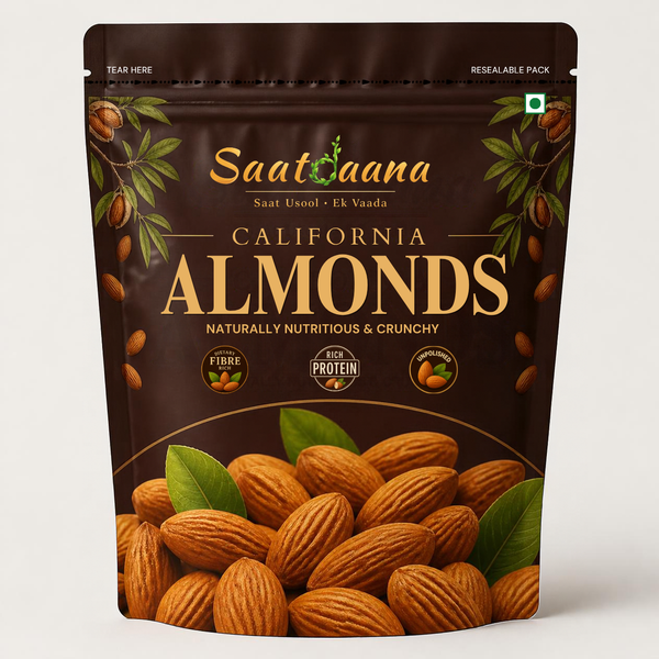 Saatdaana California Almonds resealable pouch with whole almonds