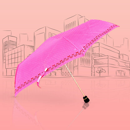 3-Fold Umbrella for Women Sun & Rain UV Protective Umbrella Pink Umbrella