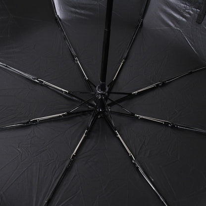 Compact Black windproof 2-fold umbrella, sunproof and rainproof, with a sturdy steel shaft and wrist strap. Lightweight and easy to carry