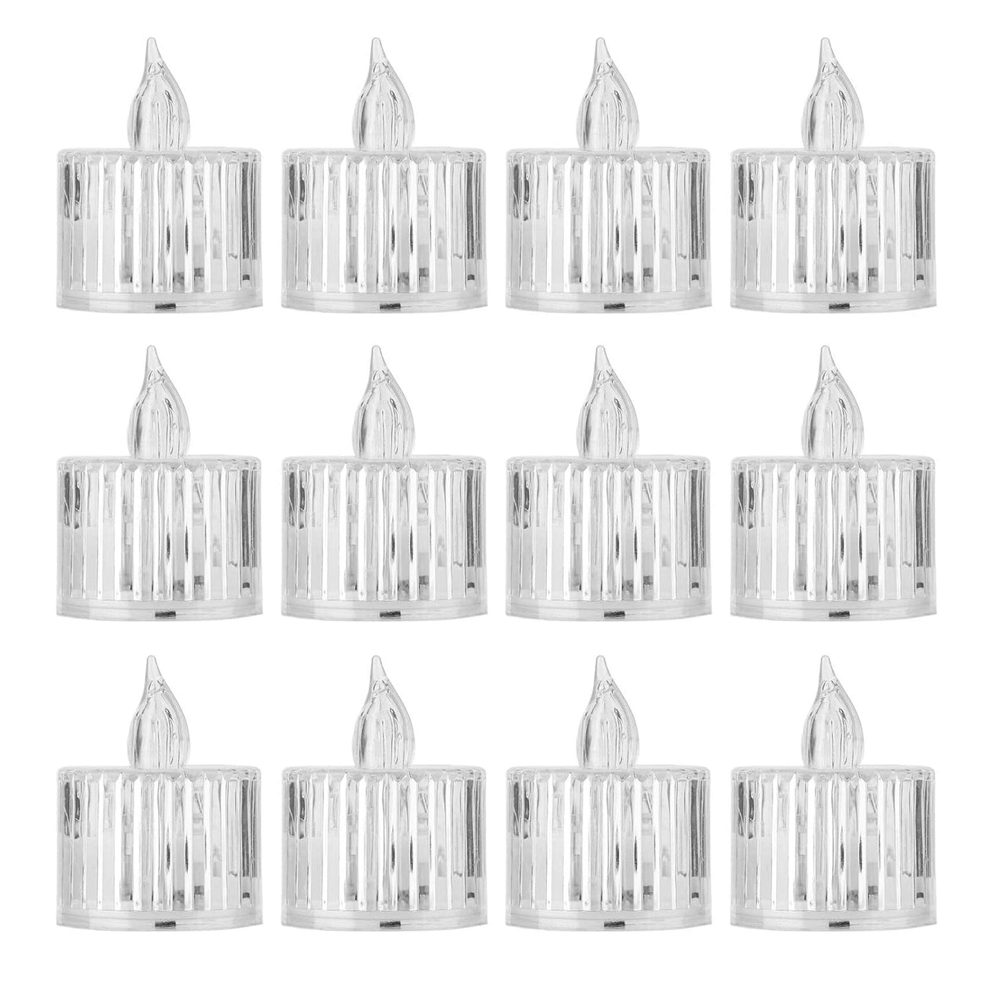 12 Pcs Flameless and Smokeless Decorative Acrylic Candles Transparent Led Tea Light Candle for Gifting, House, Diwali, Christmas, Festival, Events Decor Candles