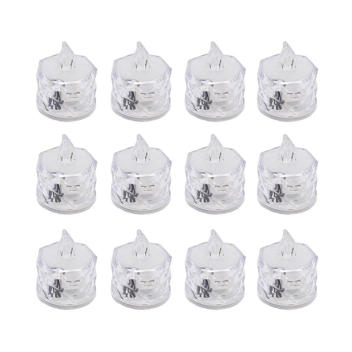 12 Pcs Flameless and Smokeless Decorative Acrylic Candles Transparent Led Tea Light Candle for Gifting, House, Diwali, Christmas, Festival, Events Decor Candles