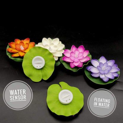 Water Floating Smokeless Candles & Lotus Flowers Sensor Led TeaLight for Outdoor and Indoor Decoration - Pack of 6 Candle (Pack of 6)