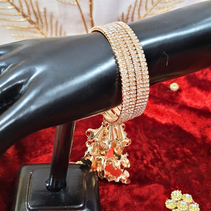 Gold-Plated Stone Studded Metal Latkan Bangle Set - Absolutely Desi