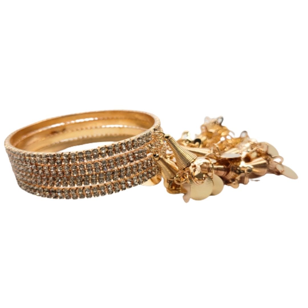 Gold-Plated Stone Studded Metal Latkan Bangle Set - Absolutely Desi