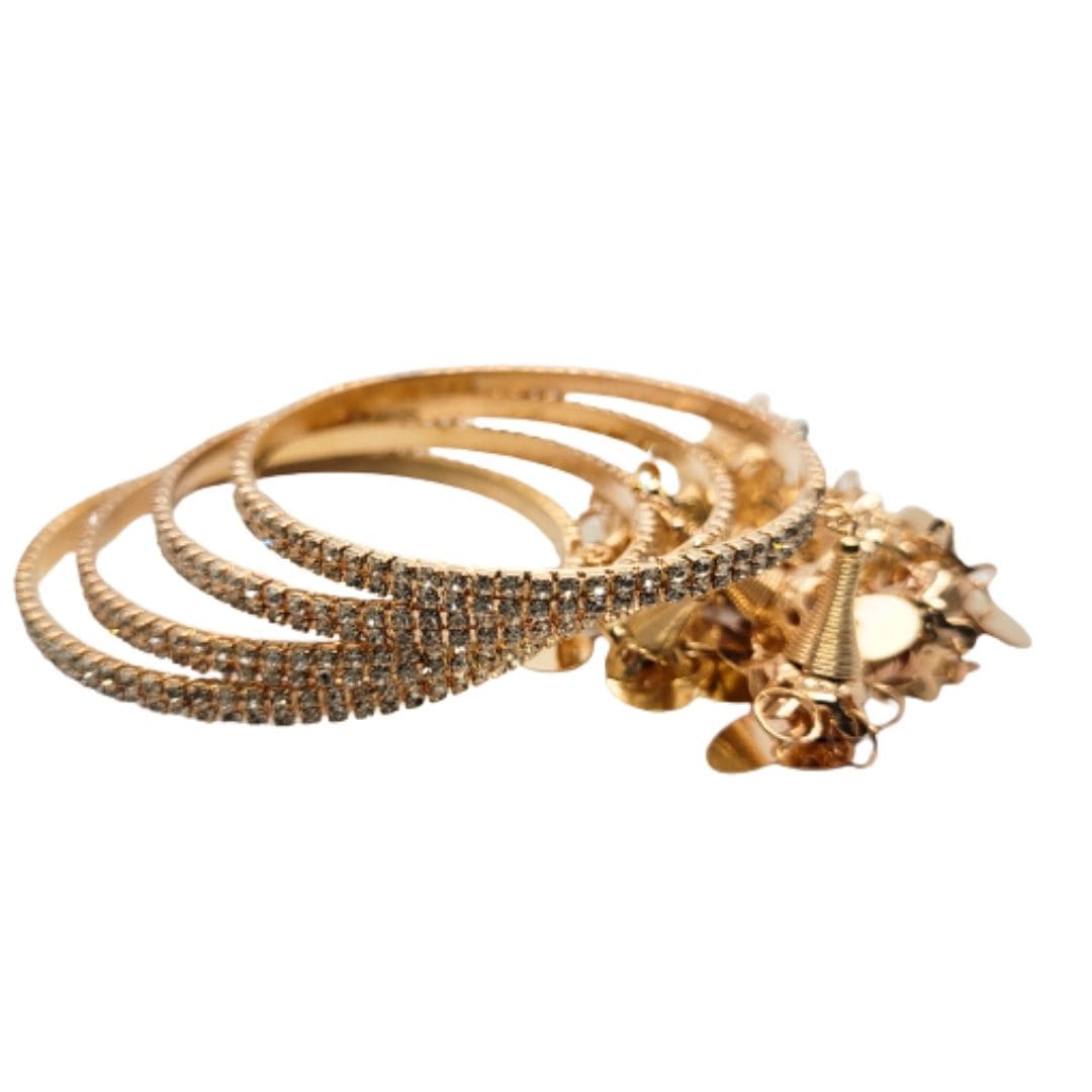 Gold-Plated Stone Studded Metal Latkan Bangle Set - Absolutely Desi