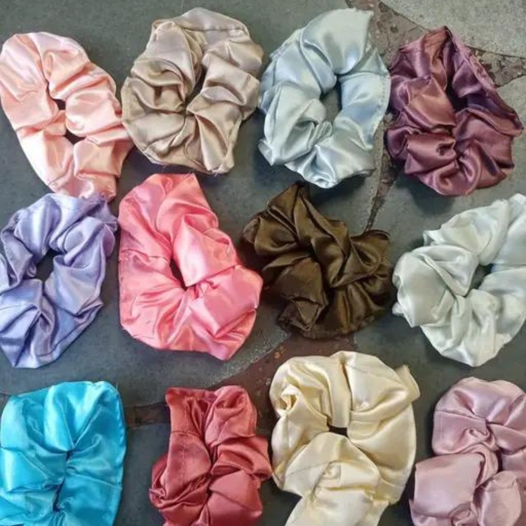 Satin Scrunchies For Women and Girls, Hair Band for Women, Ponytail Holder, Rubber Band, Fluffy Scrunchies, Girls Hair Accessories, Multicolor Pack of 12