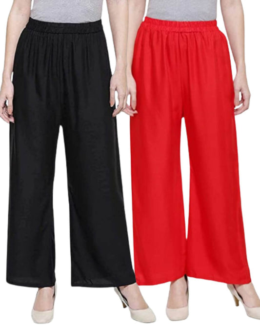 Black and Red Solid Regular Fit Palazzo for Women, Stylish Casual Bottomwear Palazzo Pants for Women, and gilrs Combo Pack of 2