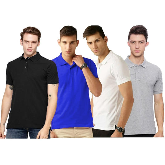 Men's Regular Fit Plain Half Sleeve Polo Matte T-shirts Pack of 4 - Polo Casual T-Shirts for Men and Boys, made from 100% Combed Cotton in Fresh Colors. Ultra Soft Casual Wear - Combo of 4