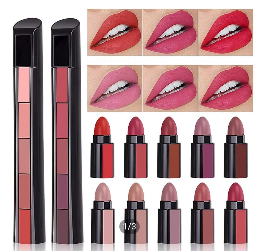 5-in-1 Lipsticks Combo Set, Red & Nude Edition Colors Sensational Fabulous Velvety Matte Finish Shades, Pack of 2pcs