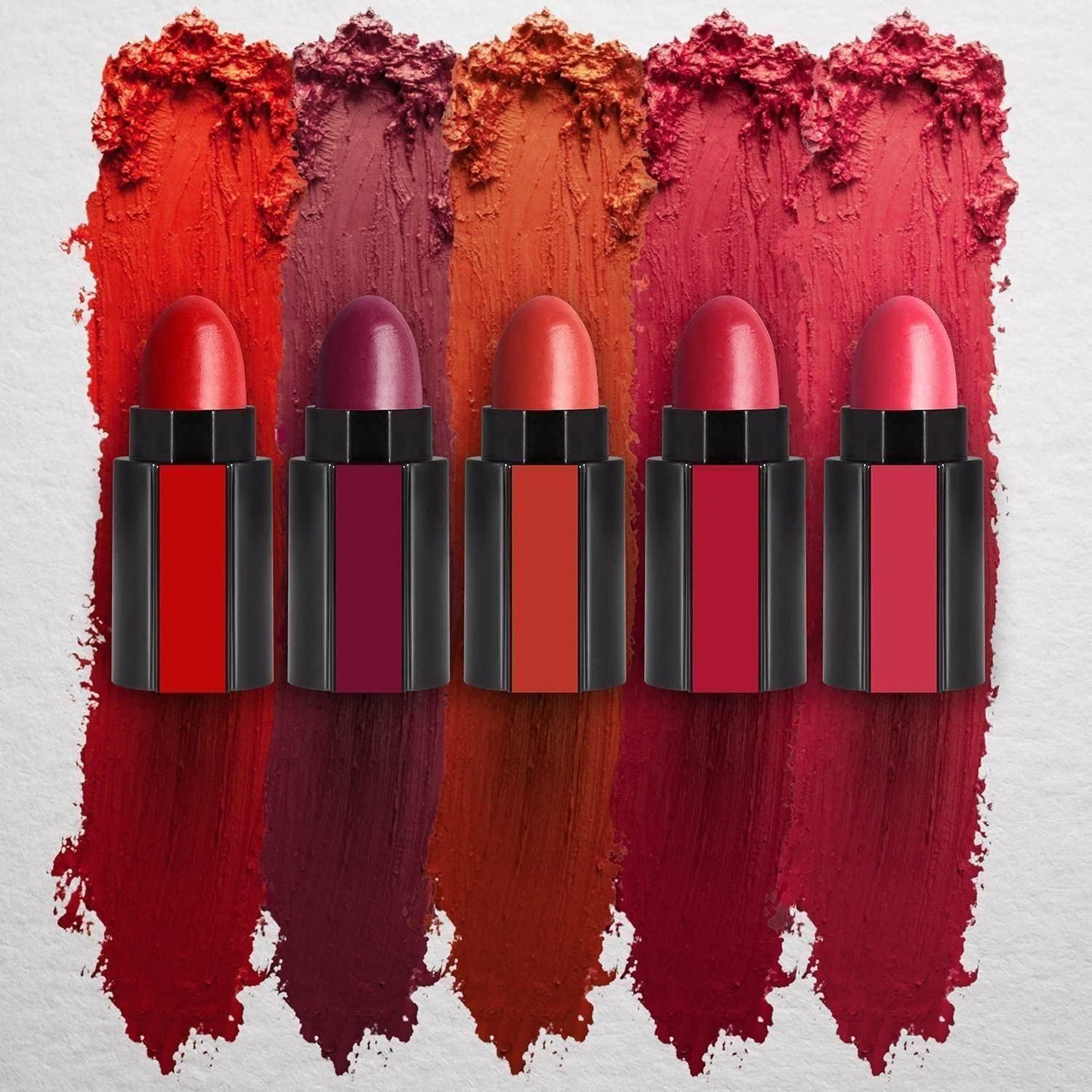 5-in-1 Lipsticks Combo Set, Red & Nude Edition Colors Sensational Fabulous Velvety Matte Finish Shades, Pack of 2pcs