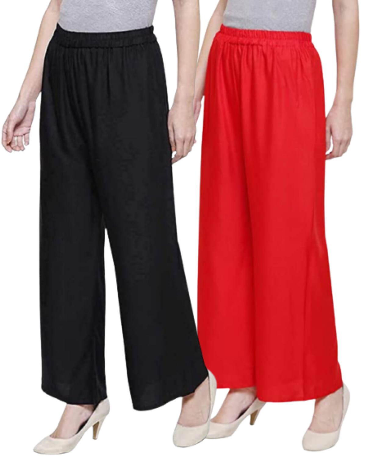 Black and Red Solid Regular Fit Palazzo for Women, Stylish Casual Bottomwear Palazzo Pants for Women, and gilrs Combo Pack of 2