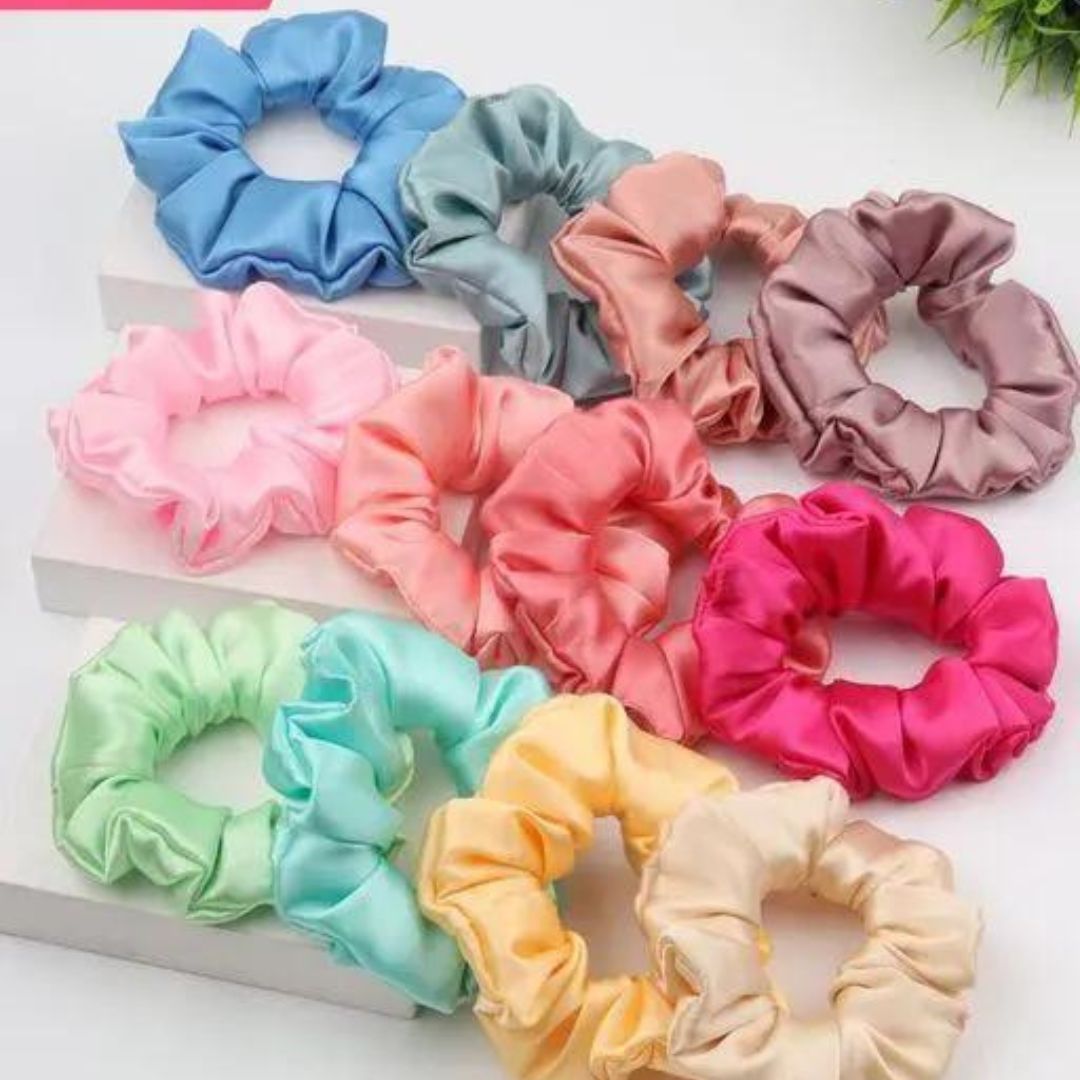 Satin Scrunchies For Women and Girls, Hair Band for Women, Ponytail Holder, Rubber Band, Fluffy Scrunchies, Girls Hair Accessories, Multicolor Pack of 12