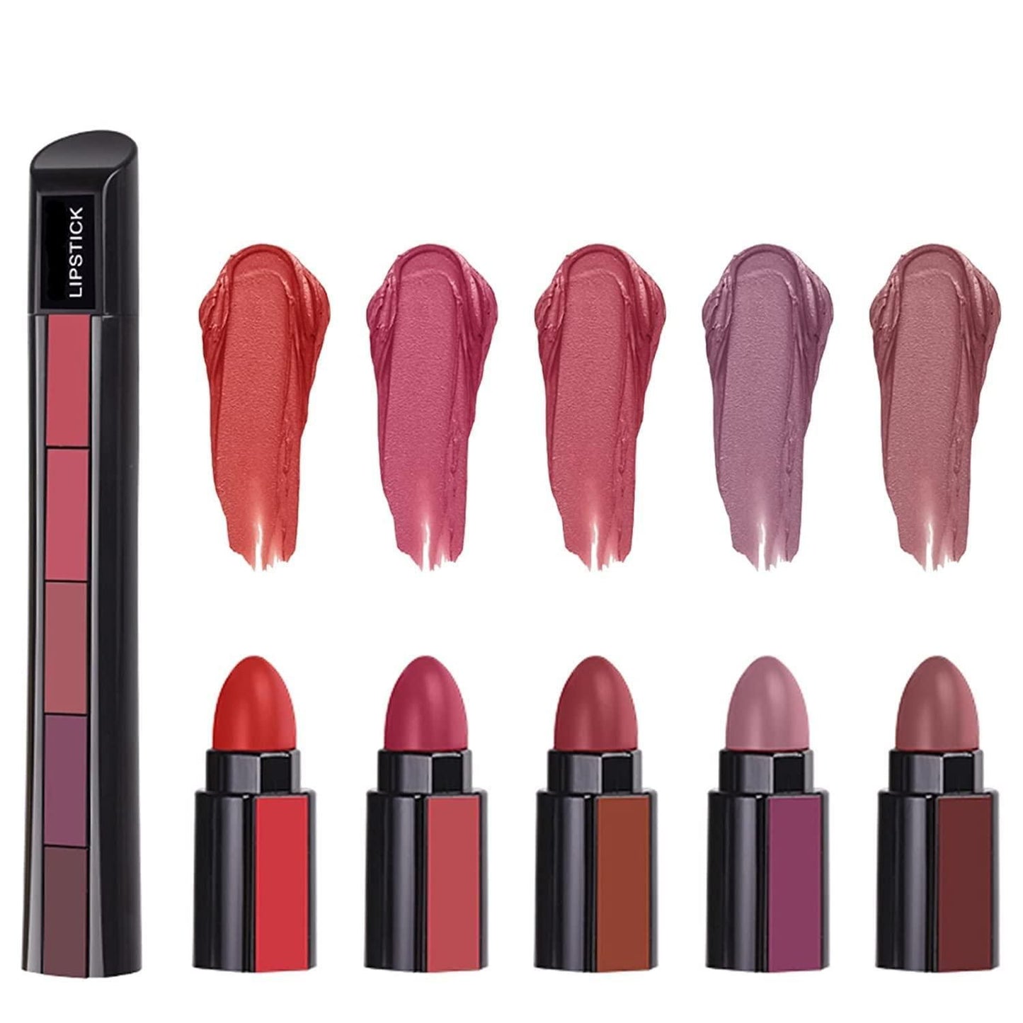 5-in-1 Lipsticks Combo Set, Red & Nude Edition Colors Sensational Fabulous Velvety Matte Finish Shades, Pack of 2pcs