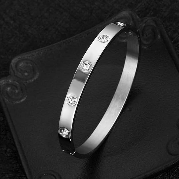 18K Gold Plated Stainless Steel Crystal Stone Cuff Bracelet - Anti-Tarnish Women's Jewelry, Elegant Kada for Women & Girls