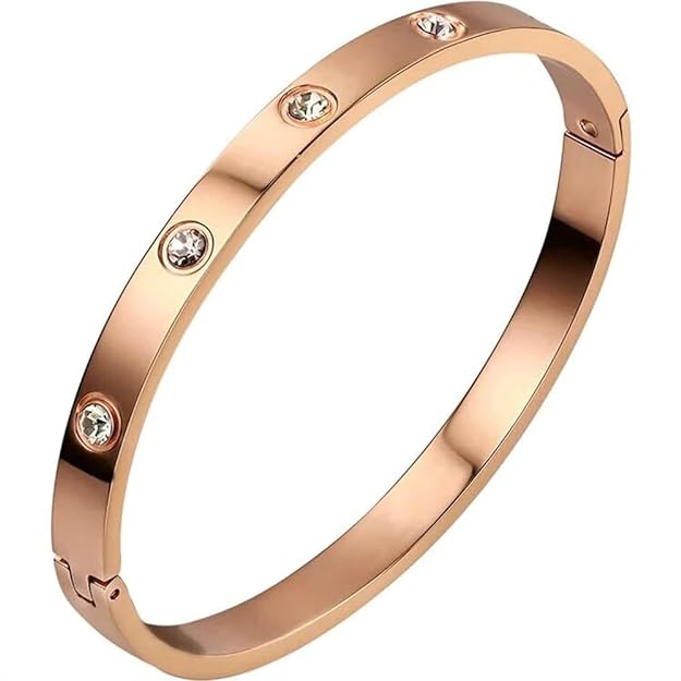 18K Gold Plated Stainless Steel Crystal Stone Cuff Bracelet - Anti-Tarnish Women's Jewelry, Elegant Kada for Women & Girls