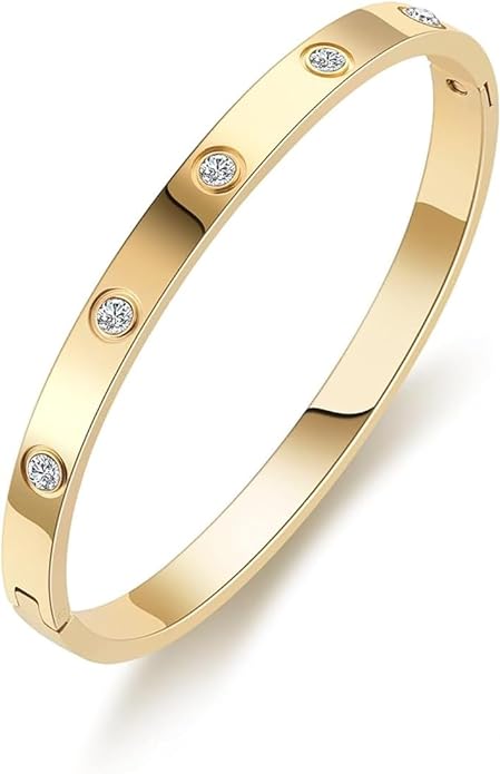 18K Gold Plated Stainless Steel Crystal Stone Cuff Bracelet - Anti-Tarnish Women's Jewelry, Elegant Kada for Women & Girls