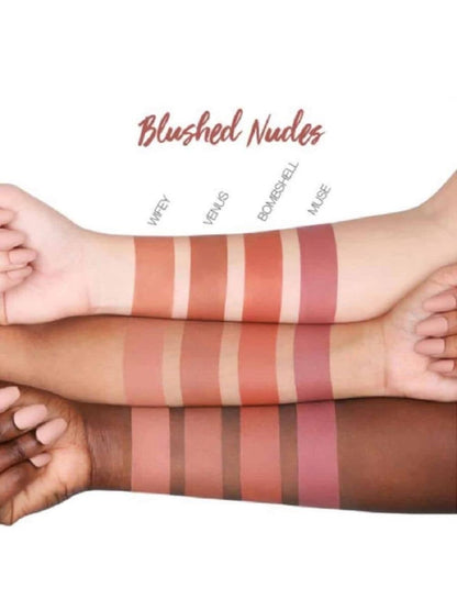 Pack of 4 Professional Color Sensational Liquid Matte Lipsticks in Nude Edition, featuring mini lipsticks with a matte finish in various nude shades