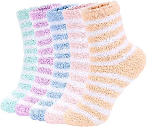 Check My Kart Women's Colorful Soft and Fuzzy Feather Winter Warm Socks without thumb (Pack of 5)