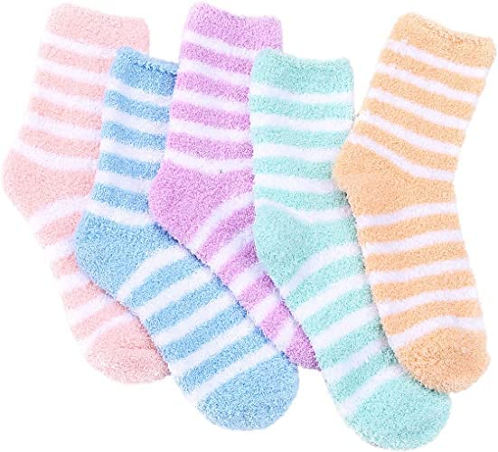 Check My Kart Women's Colorful Soft and Fuzzy Feather Winter Warm Socks without thumb (Pack of 5)