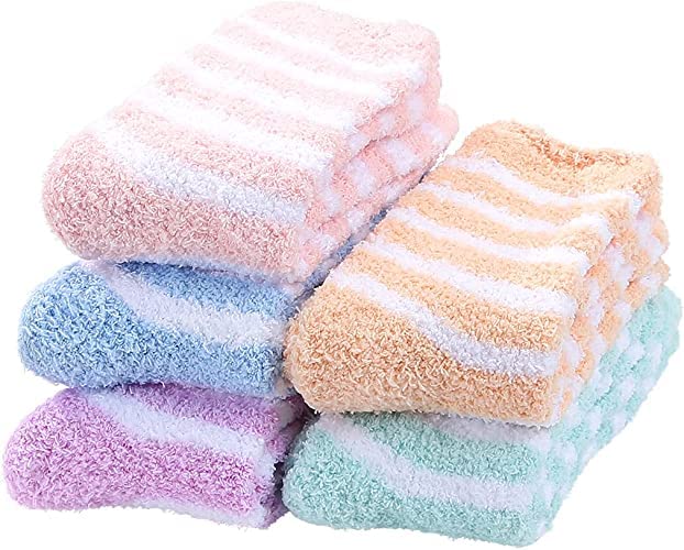 Check My Kart Women's Colorful Soft and Fuzzy Feather Winter Warm Socks without thumb (Pack of 5)