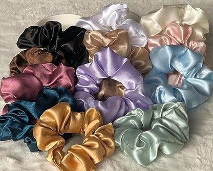 Satin Scrunchies For Women and Girls, Hair Band for Women, Ponytail Holder, Rubber Band, Fluffy Scrunchies, Girls Hair Accessories, Multicolor Pack of 12