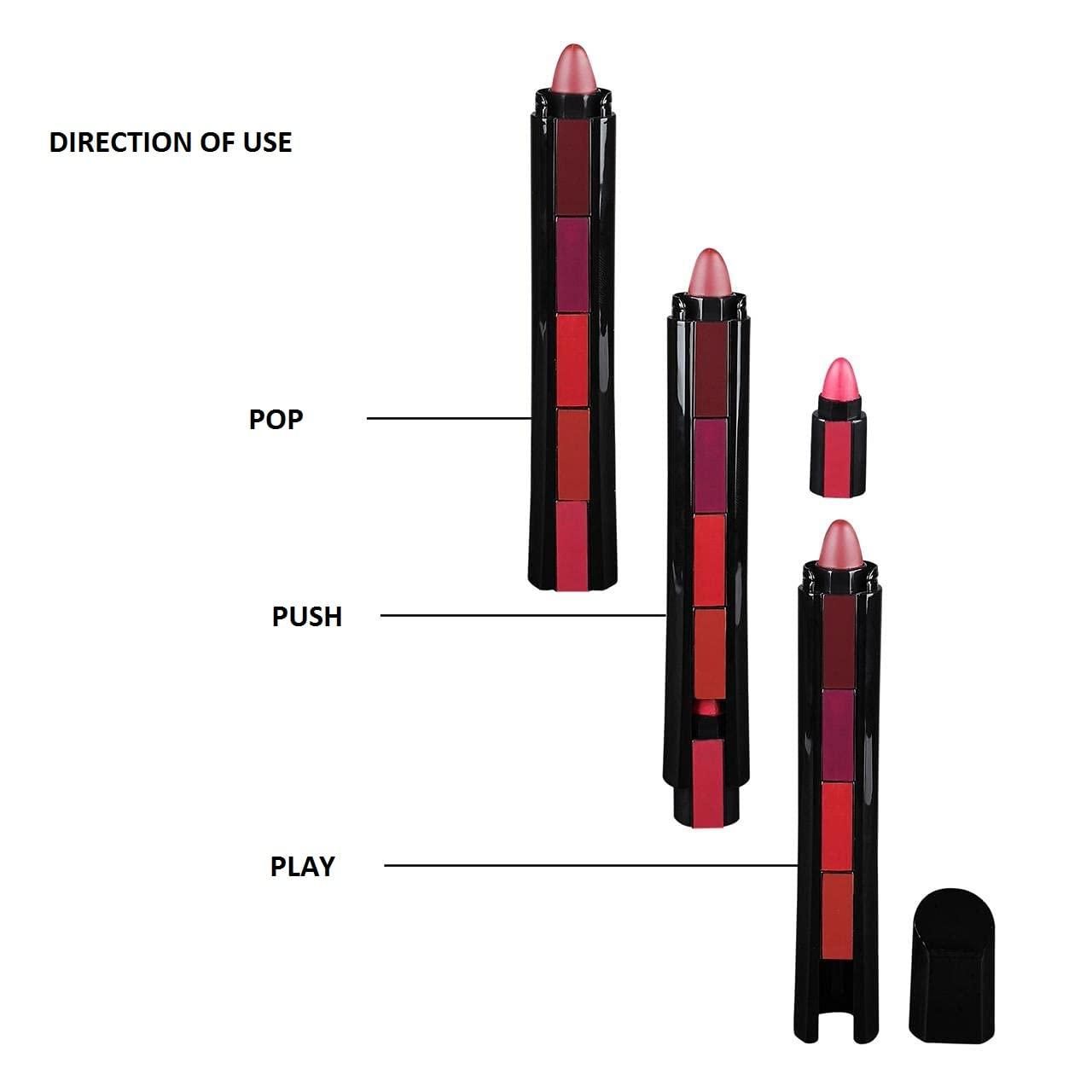 5-in-1 Lipsticks Combo Set, Red & Nude Edition Colors Sensational Fabulous Velvety Matte Finish Shades, Pack of 2pcs