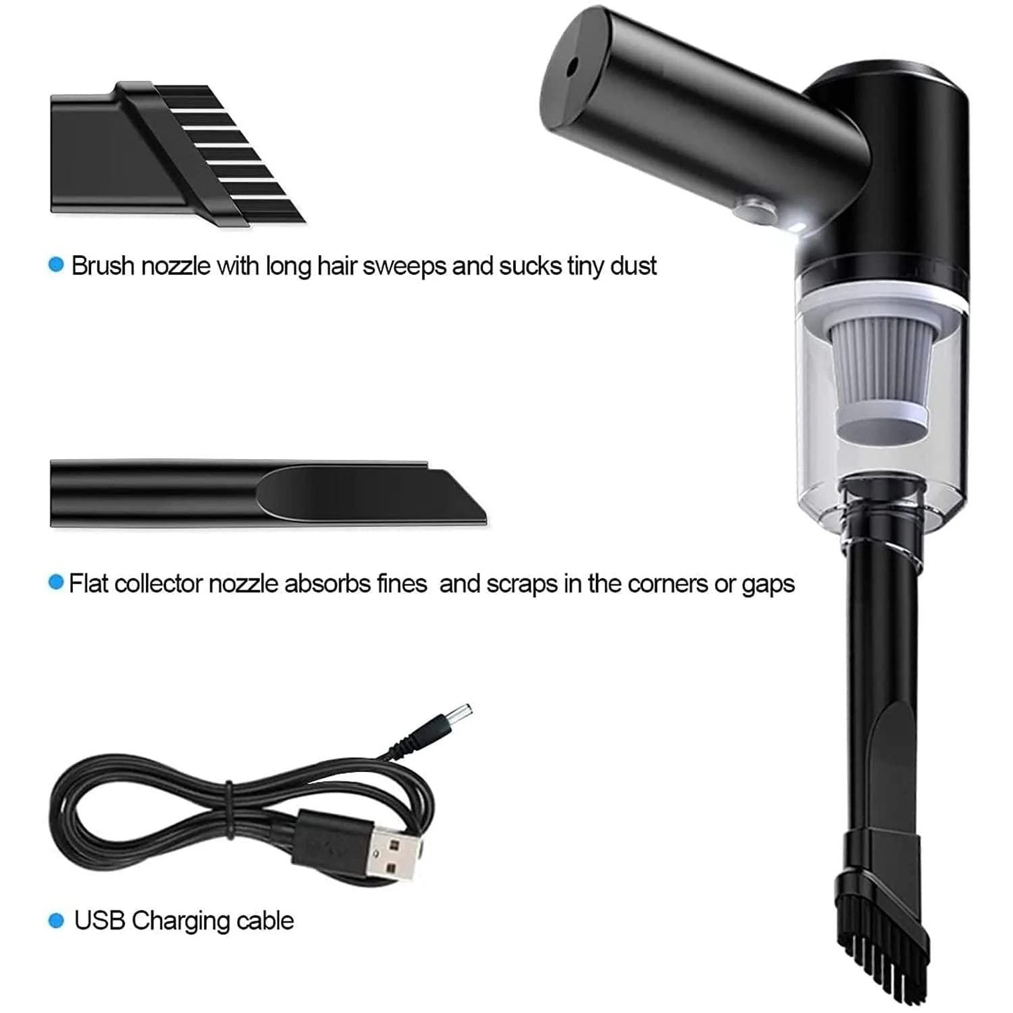 2 in-1 Portable Electric Professional Air Dust Car Vaccum Cleaner with Blower, Wireless USB Rechargeable | Handheld Vacuum, Reusable Filter, Powerful Suction, Lightweight & Durable Body