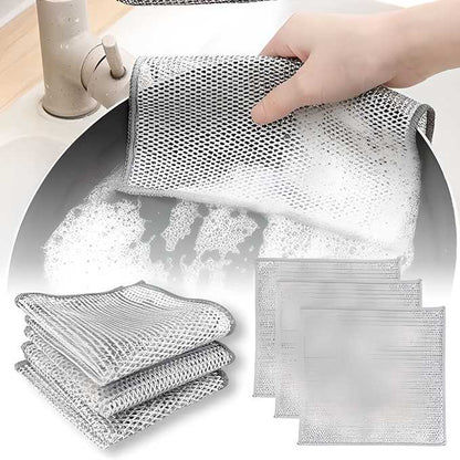 Double-Sided Multipurpose Wire Dishwashing Rags for Wet and Dry, Cleaning Scrubber Dish Microfiber Cloths, Stainless Steel Non-Scratch Wire Scrubber, Durable Kitchen Scrub (Pack of 10)