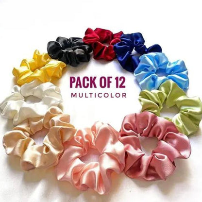 Satin Scrunchies For Women and Girls, Hair Band for Women, Ponytail Holder, Rubber Band, Fluffy Scrunchies, Girls Hair Accessories, Multicolor Pack of 12