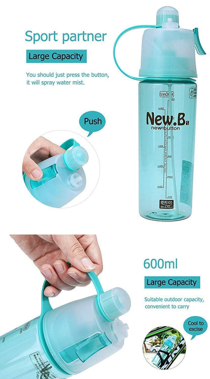 New B Portable Mist Spray Sports Water Bottle for Outdoor Sports, Running and Gym, Cycling, Camping & Hiking | Stay Refreshed and Hydrate, 600ml