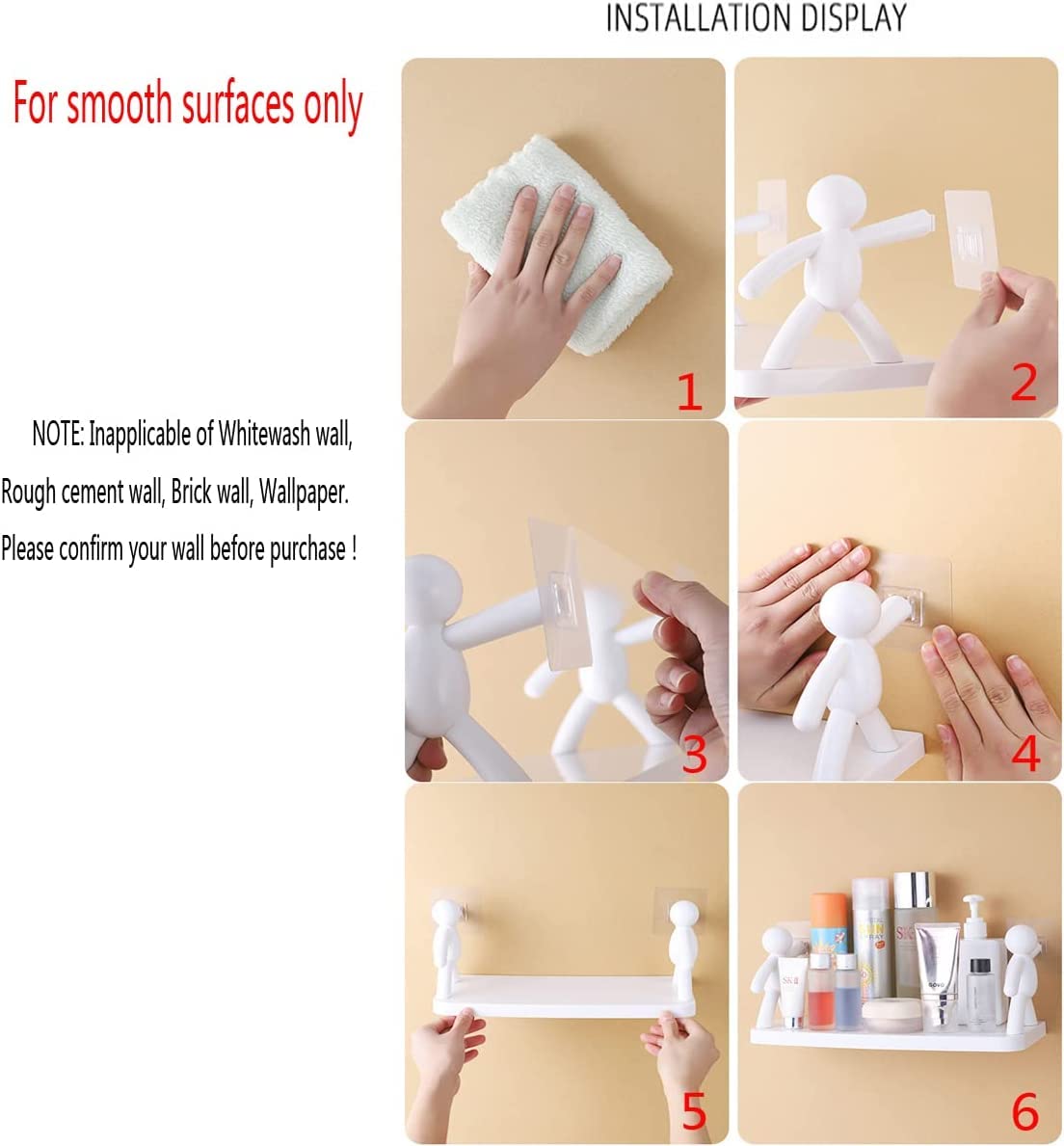 Human Figurine self-adhesive Wall Mounted Organizer Selves for Bathroom and Kitchen