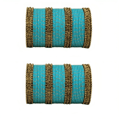 Oxidised Bangles with Beautiful Golden Dot Bangles Set of 2