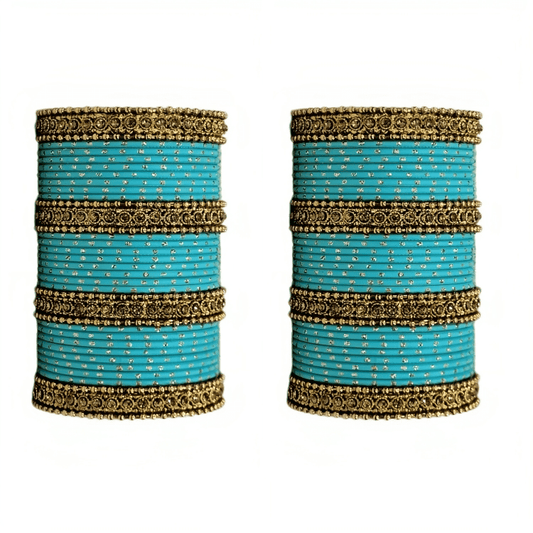 Oxidised Bangles with Beautiful Golden Dot Bangles Set of 2