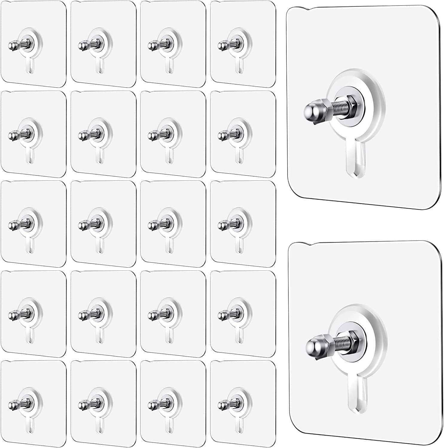 Self Adhesive Screw Hooks for Wall Without Drilling, Heavy-Duty Adhesive Wall Mount Screw Hook for Home & Office, Nail-Free Hanging, Waterproof, Transparent, Stainless Steel, Pack of 10 Hooks.