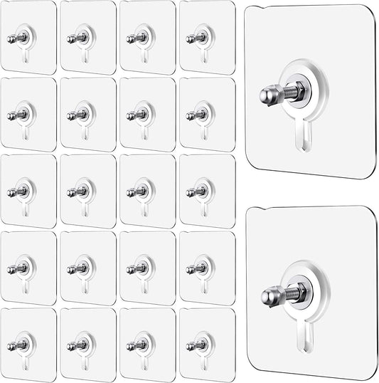 Self Adhesive Screw Hooks for Wall Without Drilling, Heavy-Duty Adhesive Wall Mount Screw Hook for Home & Office, Nail-Free Hanging, Waterproof, Transparent, Stainless Steel, Pack of 10 Hooks.